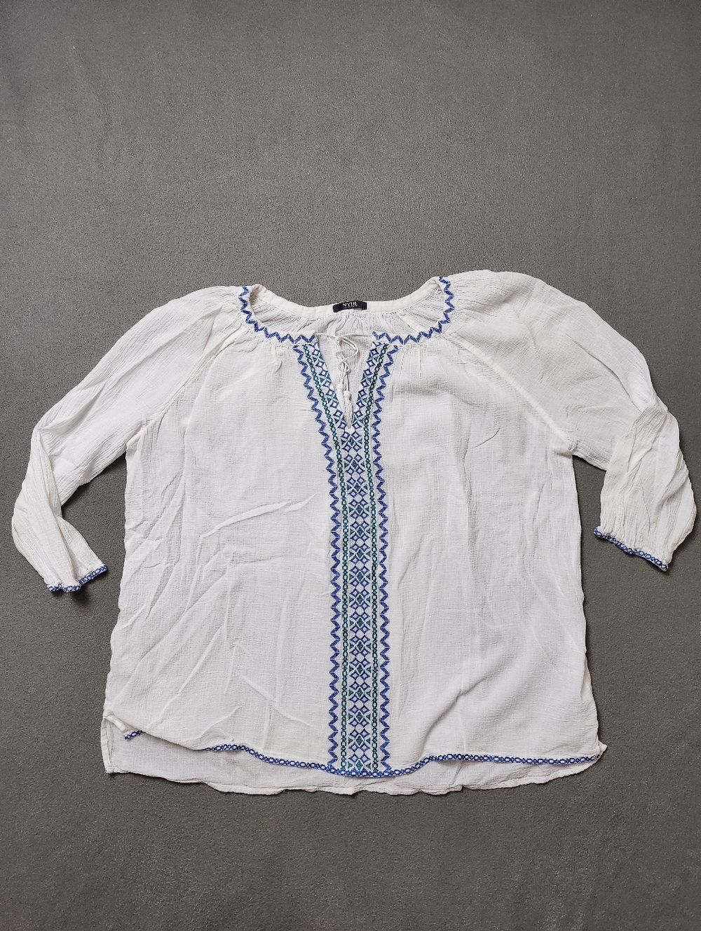 NYDJ Boho peasant tunic blouse Embroidered